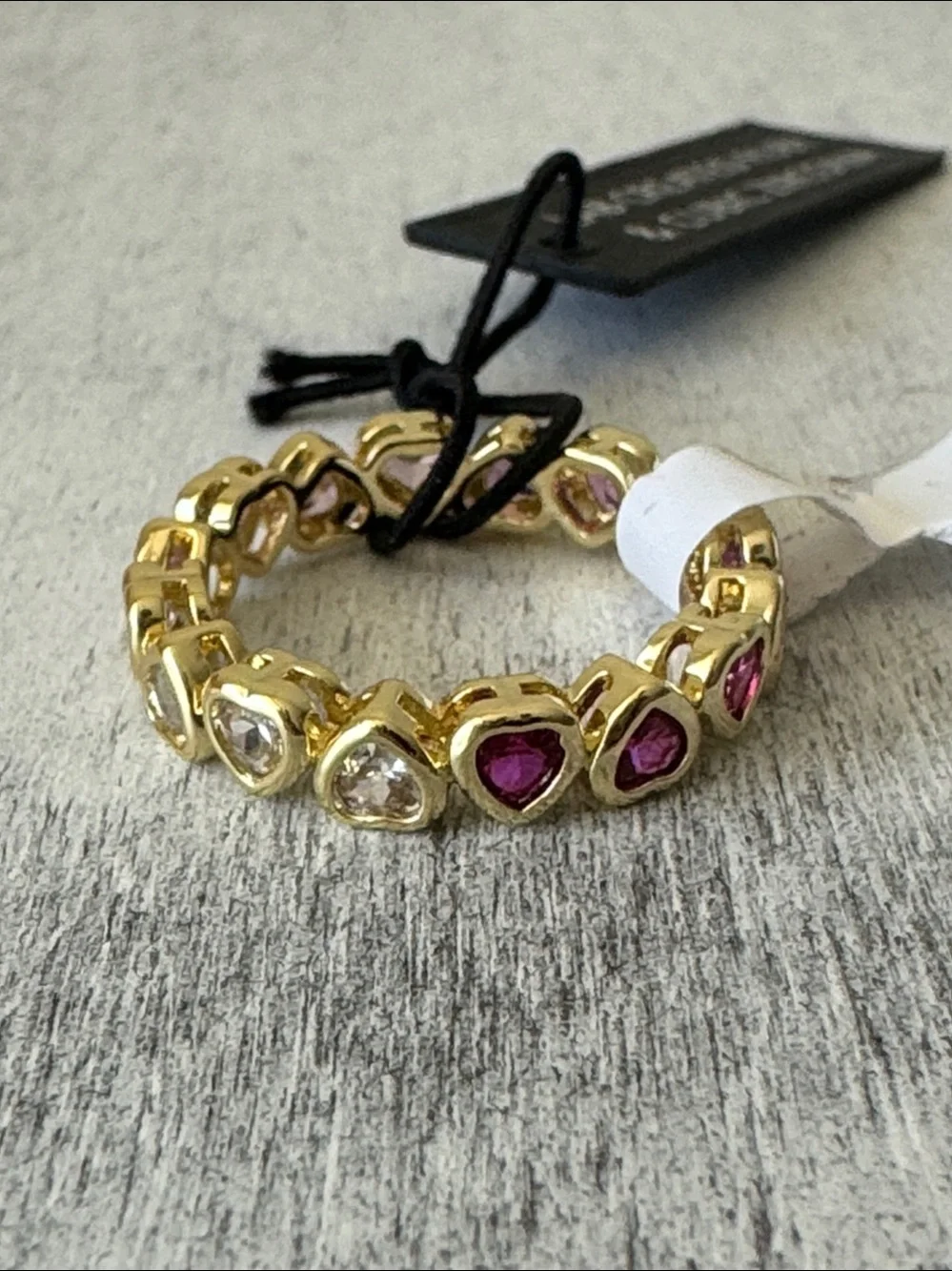 Unique Lab Created Ruby and CZ Gold plated Hearts Ring Sz. 7